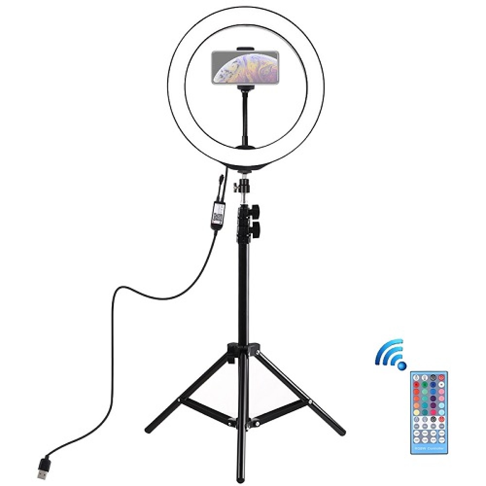 LED Ring Lamp 26 cm With Desktop Tripod Mount Up To 1.1m, Phone Clamp, USB